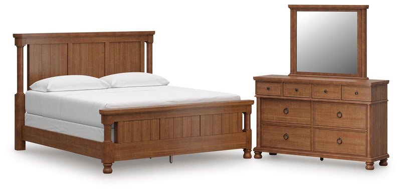 Rowlenstown California King Poster Bed with Mirrored Dresser in Brown - PKG023766