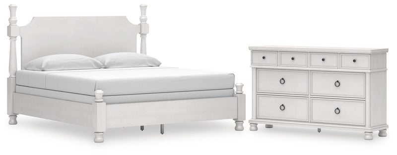 Rowlenstown King Poster Bed and Dresser in Antique White - PKG023872