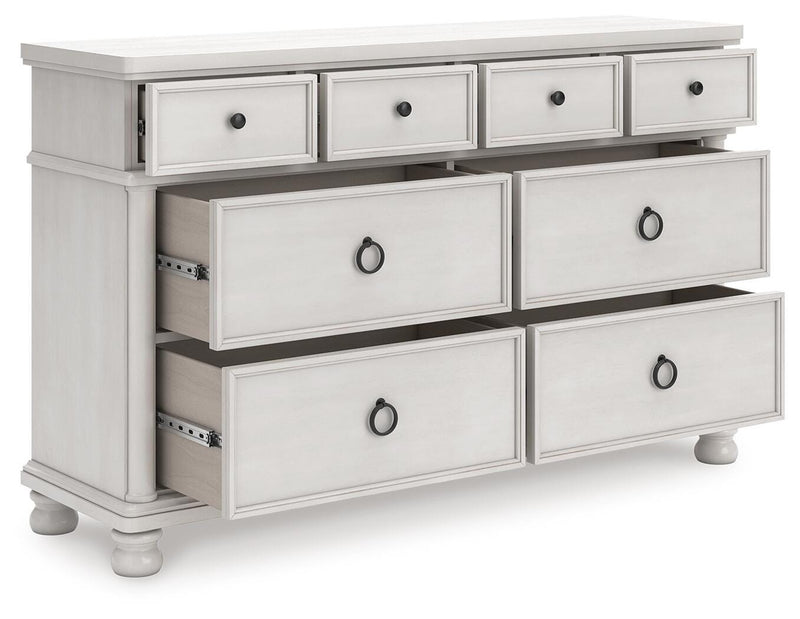 Rowlenstown King Poster Bed and Dresser in Antique White - PKG023872