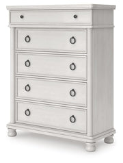 Rowlenstown King Poster Bed, Dresser and Chest in Antique White - PKG023876