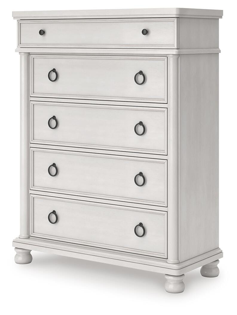 Rowlenstown King Poster Bed, Dresser and Chest in Antique White - PKG023876