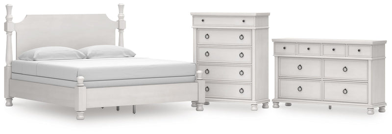 Rowlenstown King Poster Bed, Dresser and Chest in Antique White - PKG023876