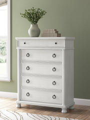 Rowlenstown King Poster Bed, Dresser and Chest in Antique White - PKG023876