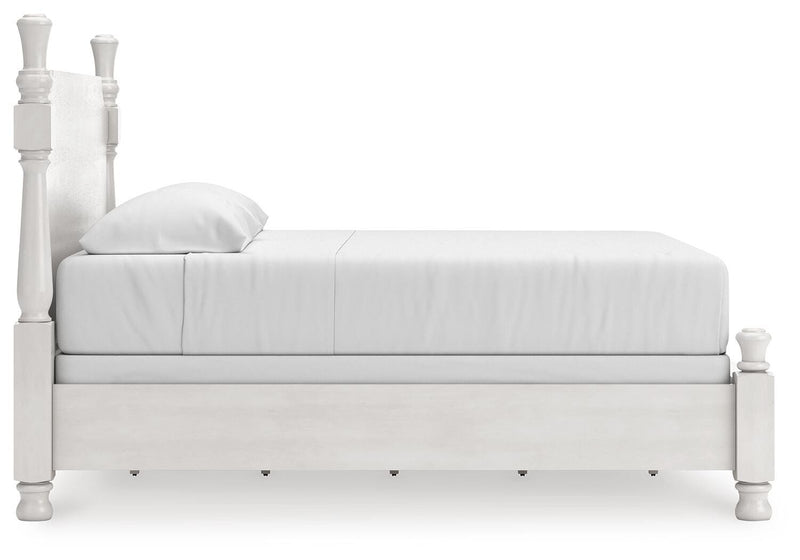 Rowlenstown King Poster Bed, Dresser and Mirror in Antique White - PKG023873