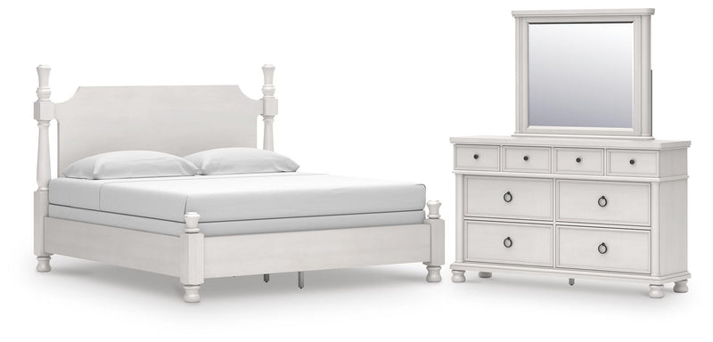 Rowlenstown King Poster Bed, Dresser and Mirror in Antique White - PKG023873