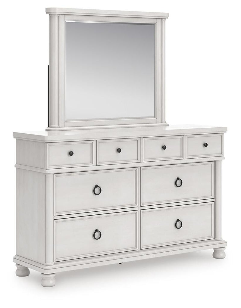 Rowlenstown King Poster Bed, Dresser and Mirror in Antique White - PKG023873