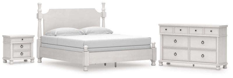 Rowlenstown King Poster Bed, Dresser and Nightstand in Antique White - PKG023875