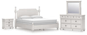 Rowlenstown King Poster Bed, Dresser, Mirror and Nightstand in Antique White - PKG023874