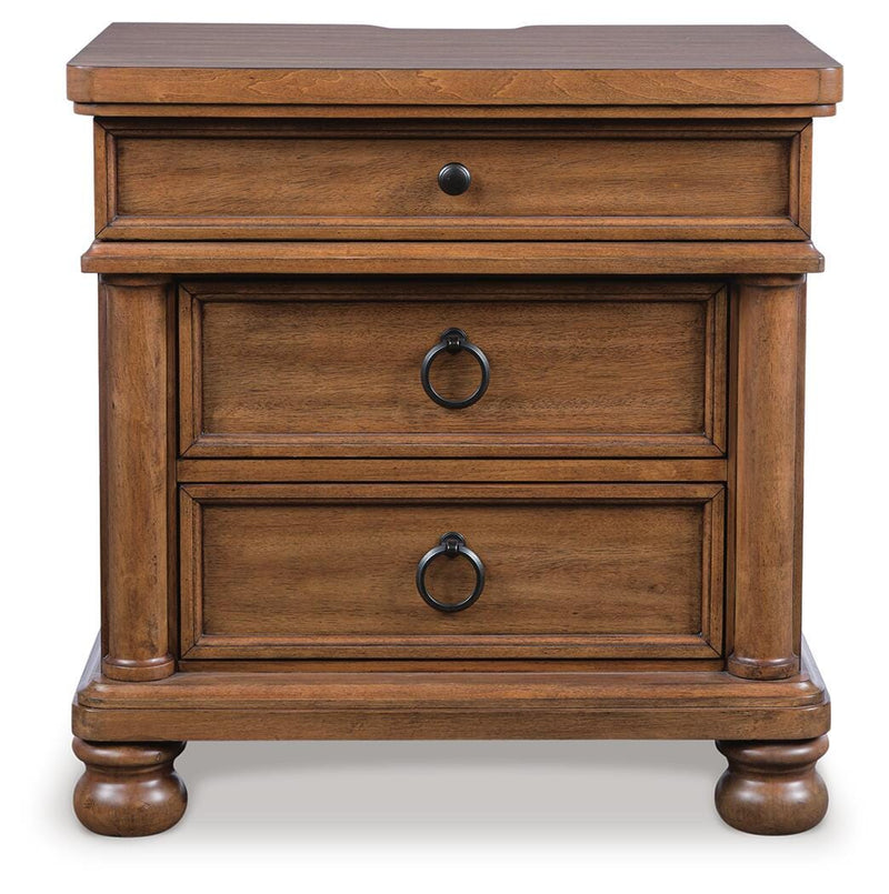 Rowlenstown King Poster Bed with Mirrored Dresser and Nightstand in Brown - PKG023762