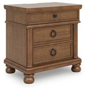 Rowlenstown King Poster Bed with Mirrored Dresser and Nightstand in Brown - PKG023762