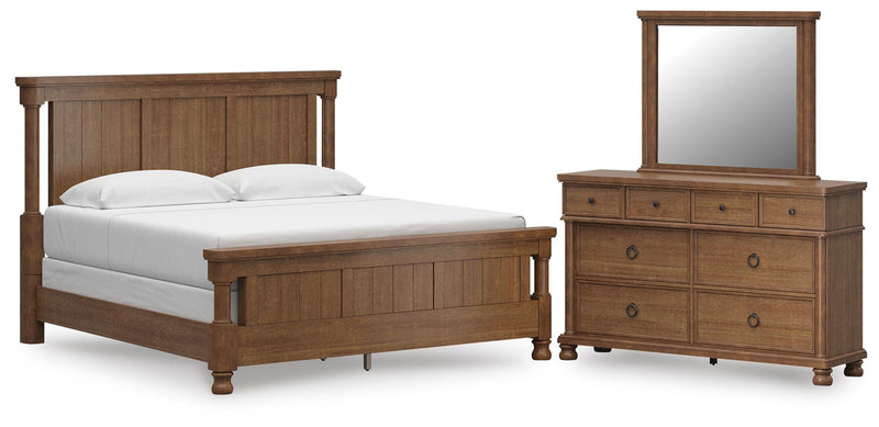 Rowlenstown King Poster Bed with Mirrored Dresser in Brown - PKG023761