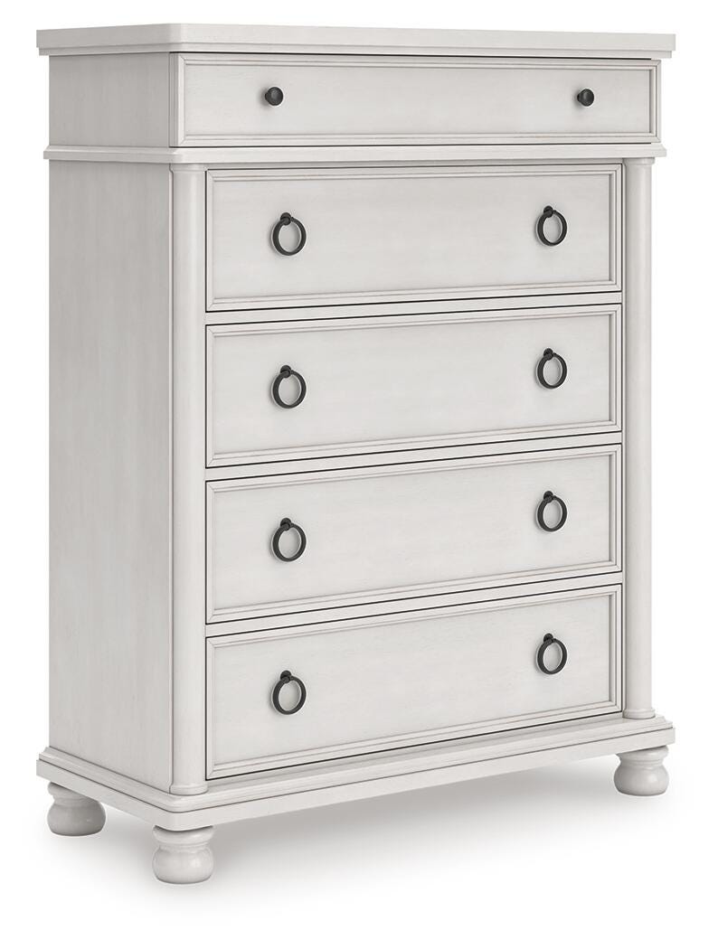 Rowlenstown Queen Poster Bed, Dresser and Chest in Antique White - PKG023871