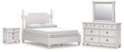 Rowlenstown Queen Poster Bed, Dresser, Mirror and Nightstand in Antique White - PKG023869