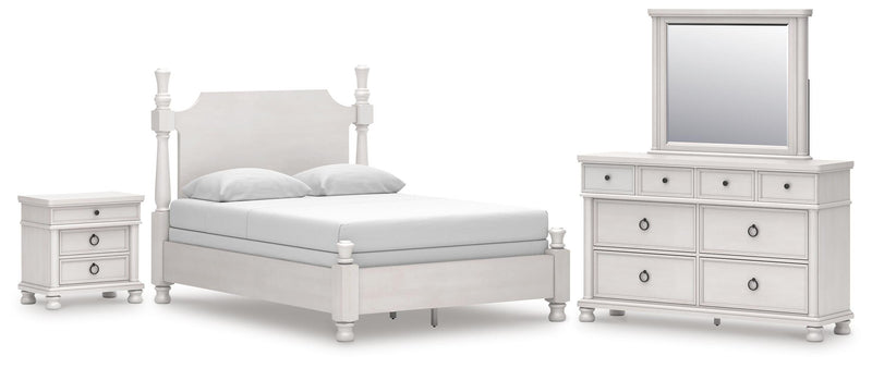 Rowlenstown Queen Poster Bed, Dresser, Mirror and Nightstand in Antique White - PKG023869