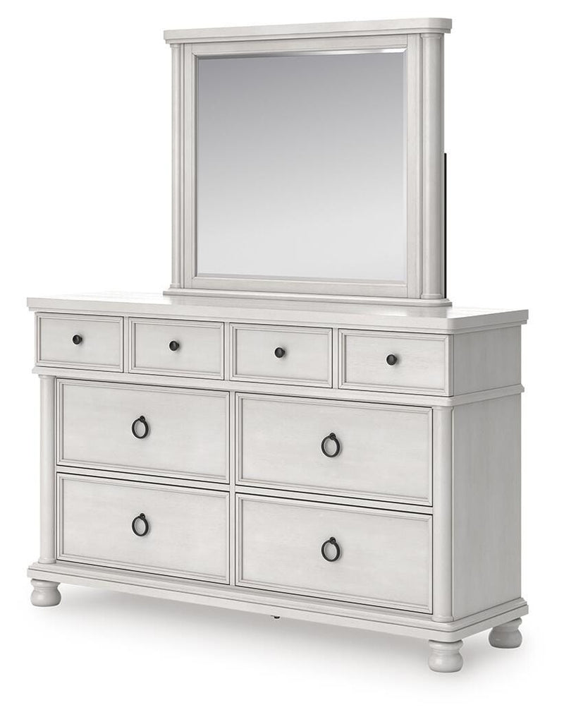 Rowlenstown Queen Poster Bed, Dresser, Mirror and Nightstand in Antique White - PKG023869