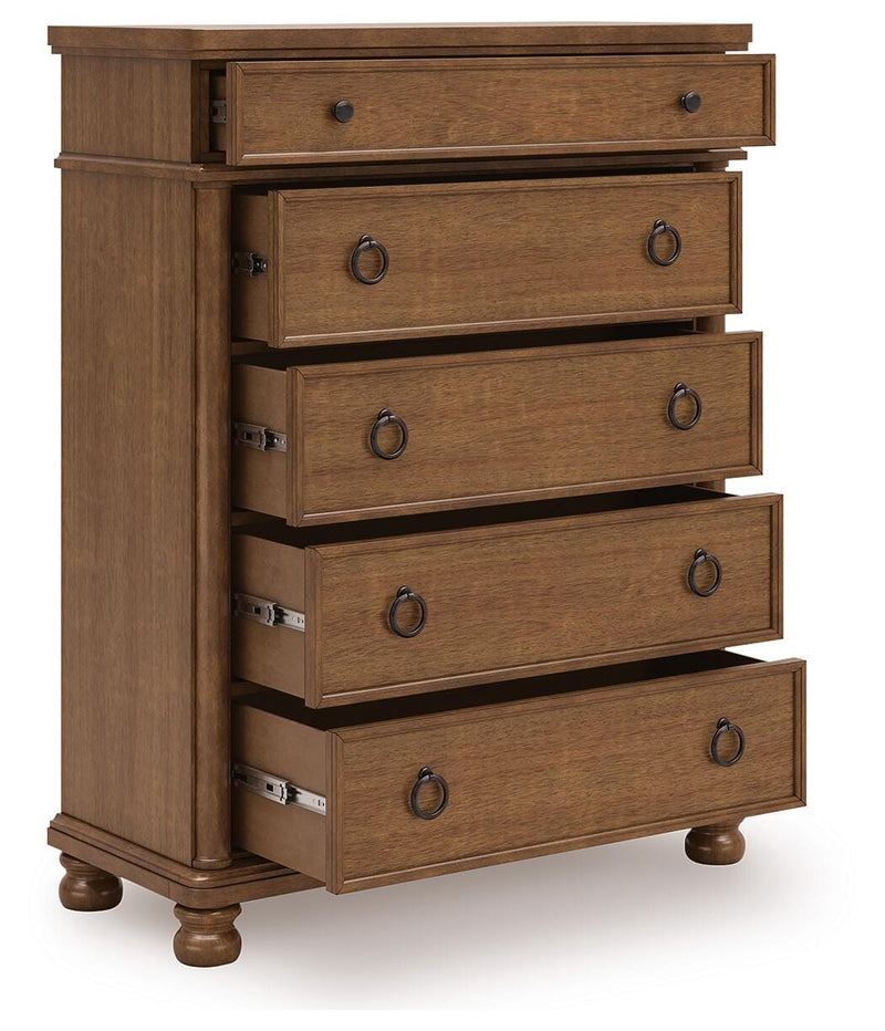 Rowlenstown Queen Poster Bed with Dresser and Chest in Brown - PKG023759