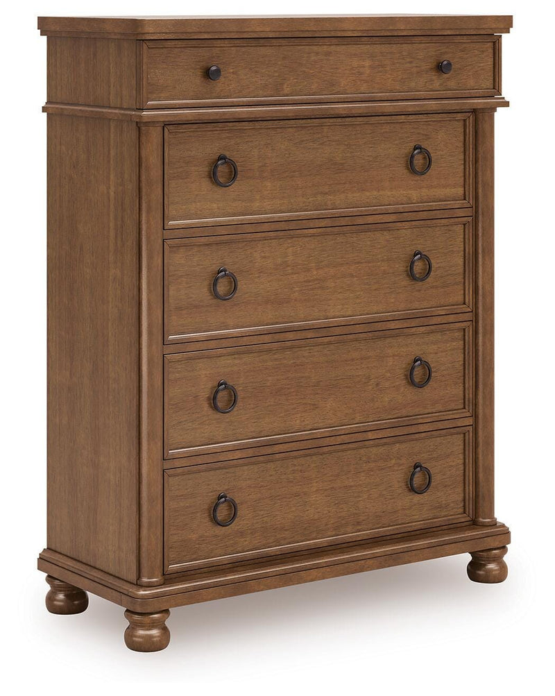 Rowlenstown Queen Poster Bed with Dresser and Chest in Brown - PKG023759