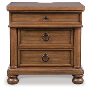 Rowlenstown Queen Poster Bed with Mirrored Dresser and Nightstand in Brown - PKG023757