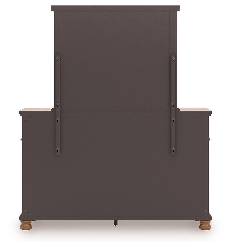 Rowlenstown Queen Poster Bed with Mirrored Dresser in Brown - PKG023756