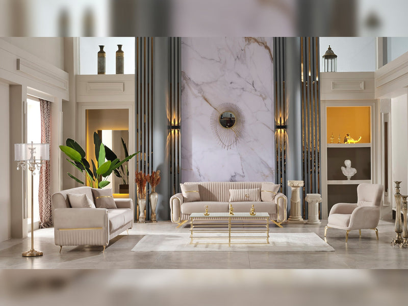 Royal 3-pieces (Sofa & Loveseat & Chair) Livingroom Set Beige in Beige - 101-ROY-ANK529-321