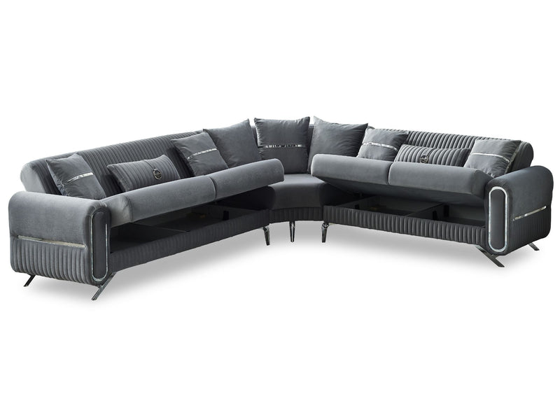 Royal Convertible Sectional Sofa Grey in Grey - 105-ROY-LUX405-5