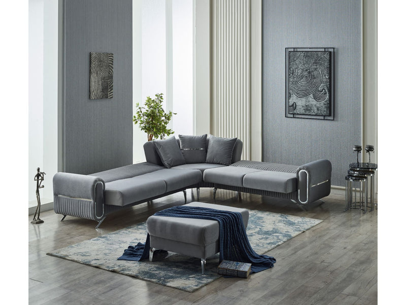 Royal Convertible Sectional Sofa Grey in Grey - 105-ROY-LUX405-5