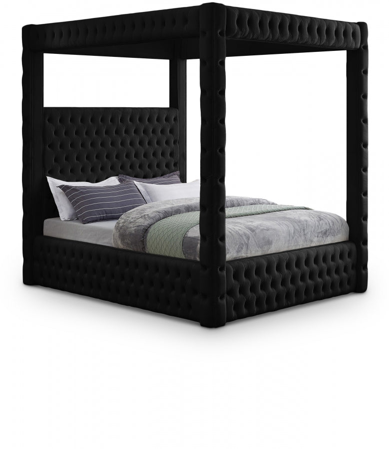 Royal Velvet King Bed (4 Boxes) Black - Gate FurnitureKing Bed