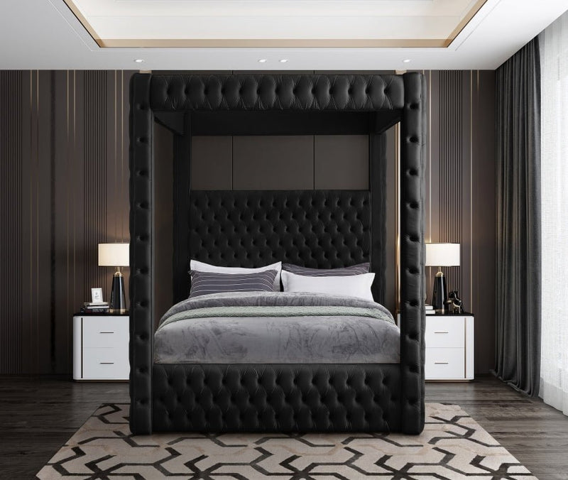 Royal Velvet King Bed (4 Boxes) Black - Gate FurnitureKing Bed