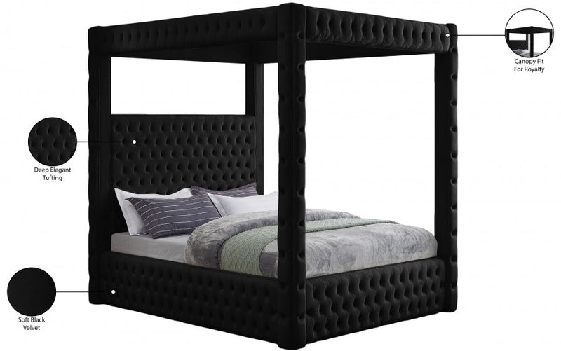 Royal Velvet King Bed (4 Boxes) Black - Gate FurnitureKing Bed