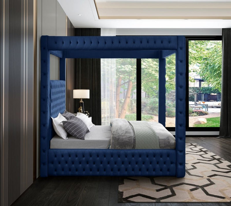 Royal Velvet King Bed (4 Boxes) Blue - Gate FurnitureKing Bed