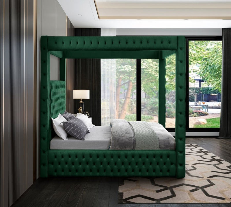 Royal Velvet King Bed (4 Boxes) Green - Gate FurnitureKing Bed
