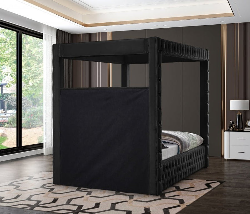 Royal Velvet Queen Bed (4 Boxes) Black - Gate FurnitureQueen Bed