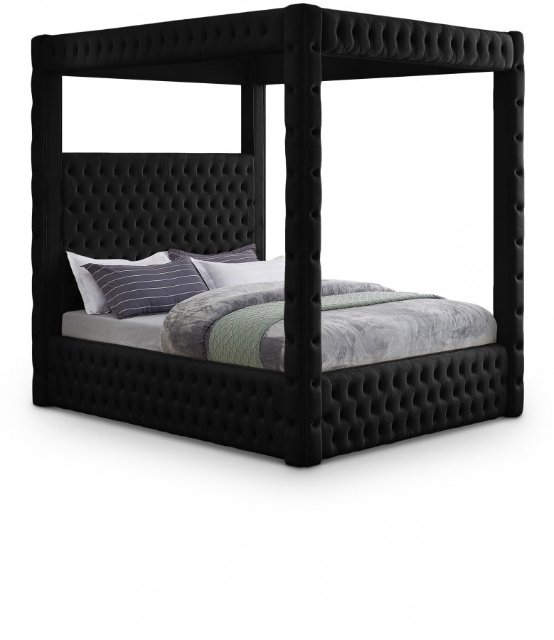 Royal Velvet Queen Bed (4 Boxes) Black - Gate FurnitureQueen Bed