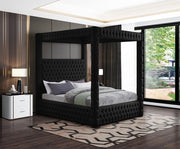 Royal Velvet Queen Bed (4 Boxes) Black - Gate FurnitureQueen Bed