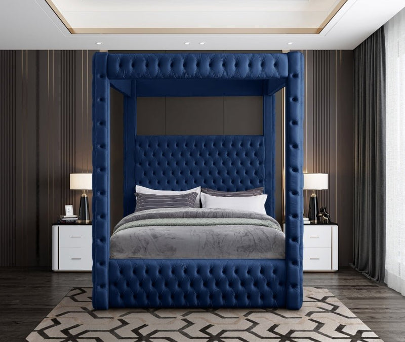 Royal Velvet Queen Bed (4 Boxes) Blue - Gate FurnitureQueen Bed