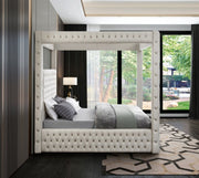 Royal Velvet Queen Bed (4 Boxes) Cream - Gate FurnitureQueen Bed