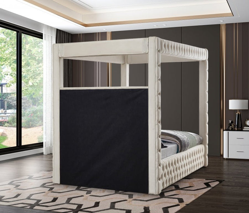 Royal Velvet Queen Bed (4 Boxes) Cream - Gate FurnitureQueen Bed