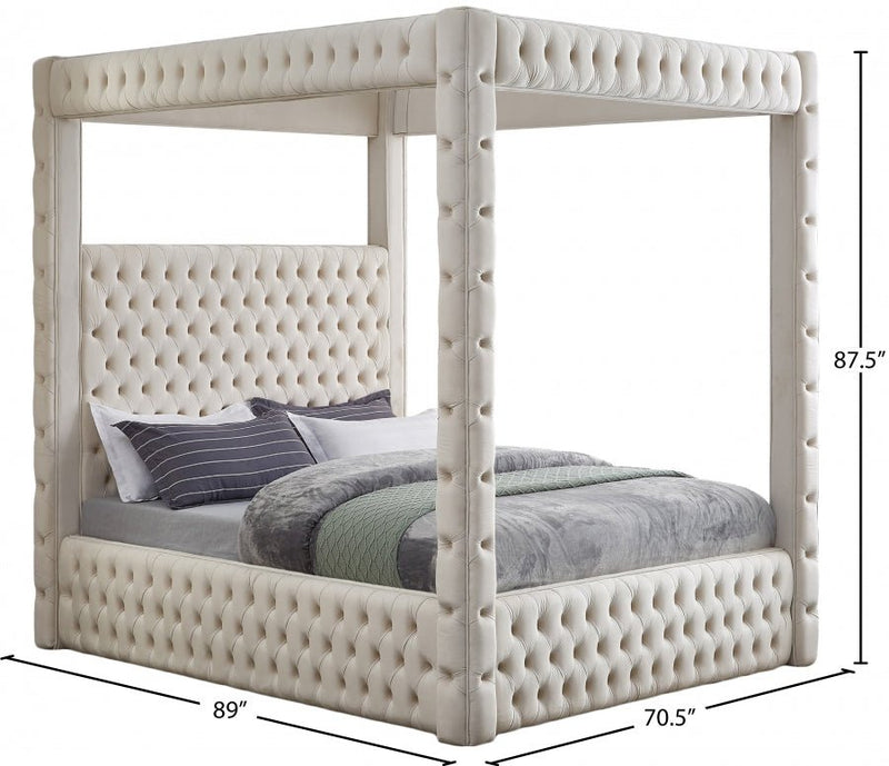 Royal Velvet Queen Bed (4 Boxes) Cream - Gate FurnitureQueen Bed