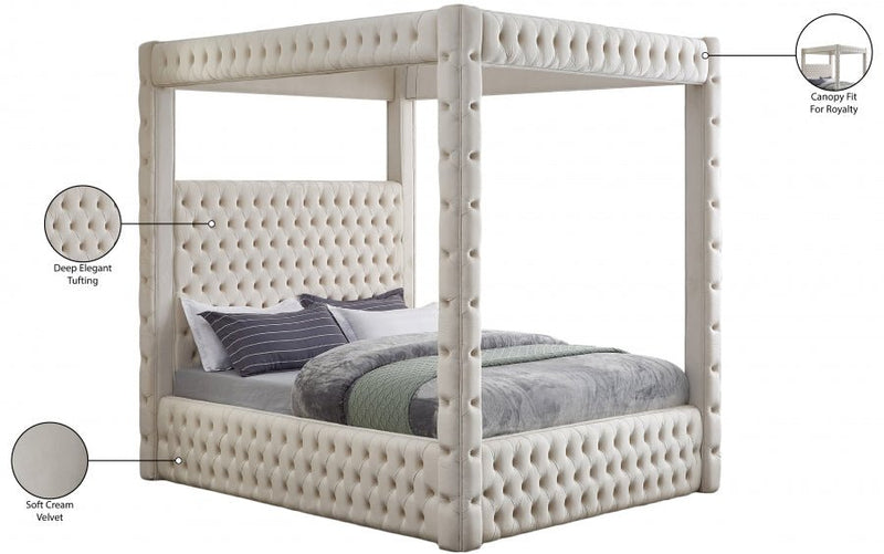Royal Velvet Queen Bed (4 Boxes) Cream - Gate FurnitureQueen Bed