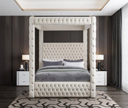 Royal Velvet Queen Bed (4 Boxes) Cream - Gate FurnitureQueen Bed