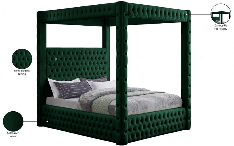 Royal Velvet Queen Bed (4 Boxes) Green - Gate FurnitureQueen Bed