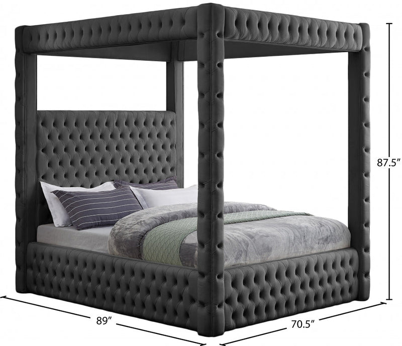 Royal Velvet Queen Bed (4 Boxes) Grey - Gate FurnitureQueen Bed