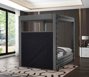 Royal Velvet Queen Bed (4 Boxes) Grey - Gate FurnitureQueen Bed