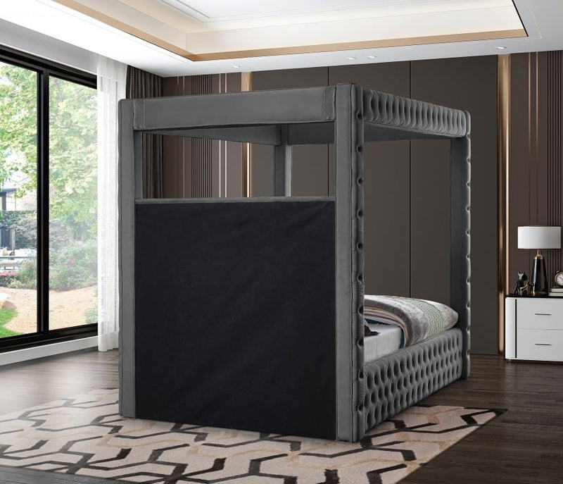 Royal Velvet Queen Bed (4 Boxes) Grey - Gate FurnitureQueen Bed