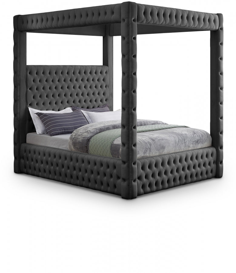 Royal Velvet Queen Bed (4 Boxes) Grey - Gate FurnitureQueen Bed