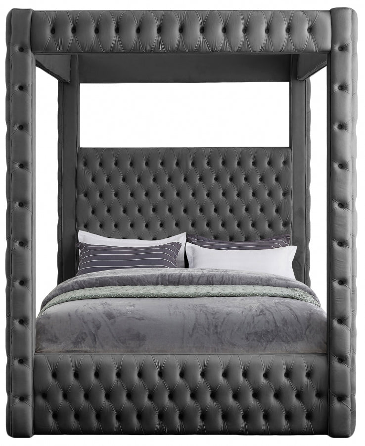 Royal Velvet Queen Bed (4 Boxes) Grey - Gate FurnitureQueen Bed