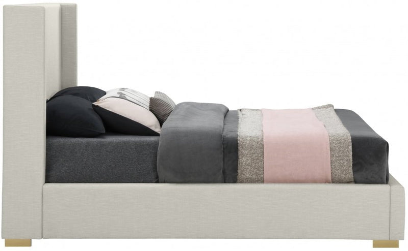 Royce Linen Textured King Bed (3 Boxes) Beige - Gate FurnitureKing Bed