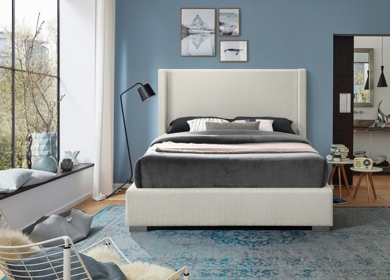 Royce Linen Textured King Bed (3 Boxes) Beige - Gate FurnitureKing Bed