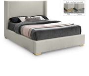 Royce Linen Textured Queen Bed (3 Boxes) Beige - Gate FurnitureQueen Bed