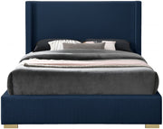 Royce Linen Textured Queen Bed (3 Boxes) Blue - Gate FurnitureQueen Bed